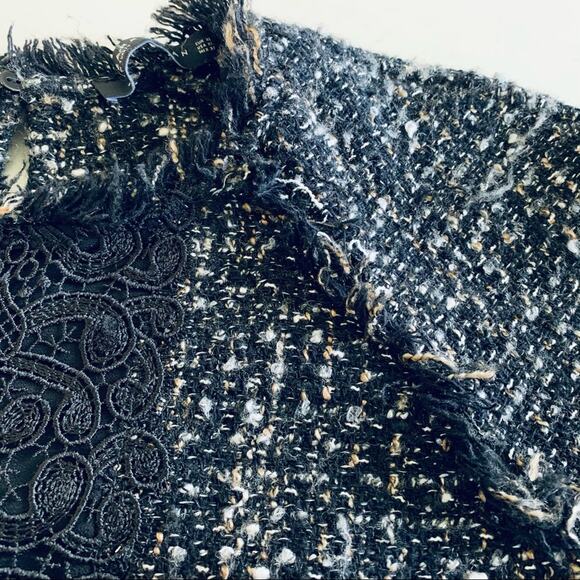 Zara speckled tweed raw edge lace detail top size Large - Picture 9 of 14